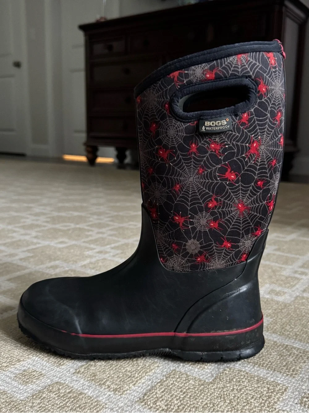 BOGS Waterproof Rain Boots Winter Snow Black Creepy Crawl Spider Print Kids 6